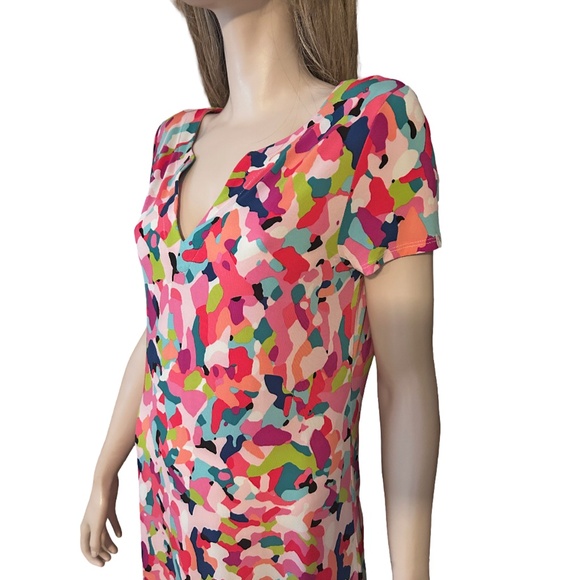 Cappagallo Shift Dress Abstract Print Jersey Knit Colourful Fun V-Neck - Picture 5 of 16